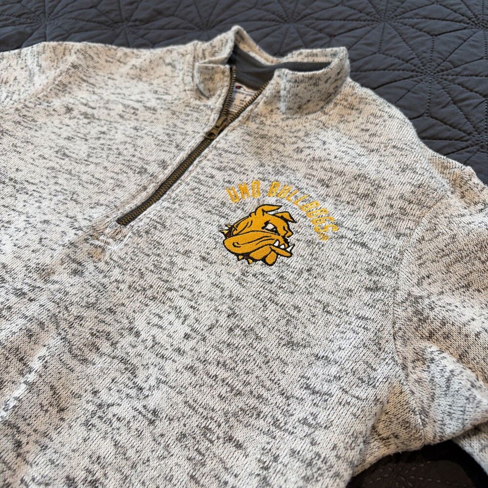 Mens S Champion University of MN Duluth 1/4 Zip Fleece Sweatshirt Light Gray